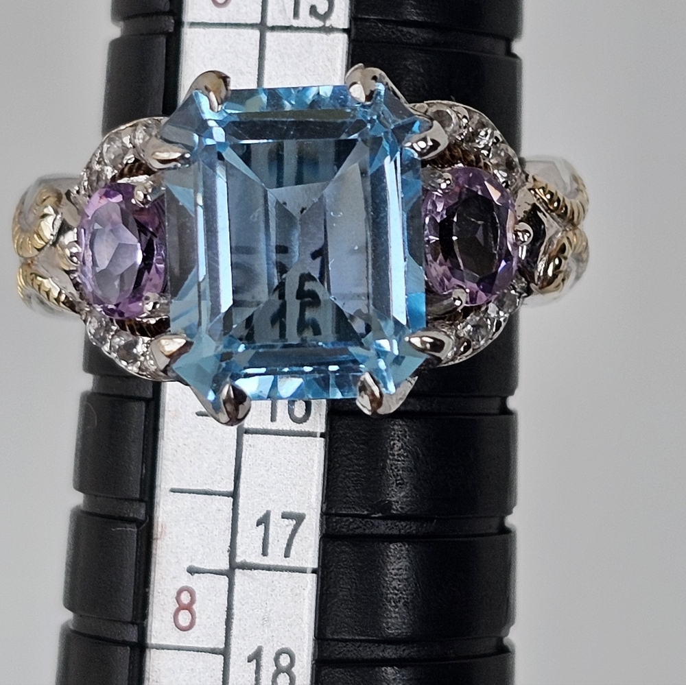 Rare Victoria Wieck Blue Topaz & Amethyst Ring Sterling Silver Size 7! - Picture 10 of 10